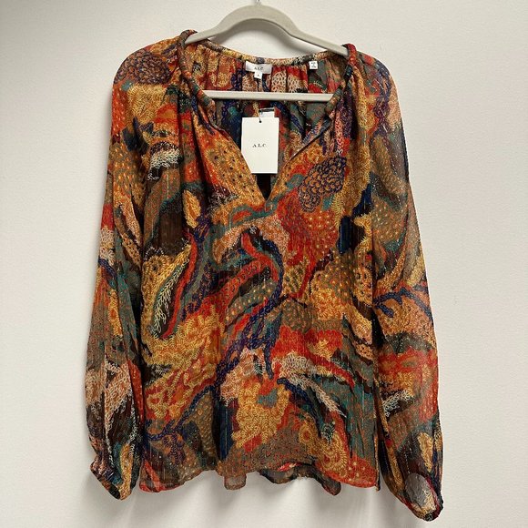 A.L.C Dana Split-Neck Metallic Printed Top NWT!! - Picture 2 of 4
